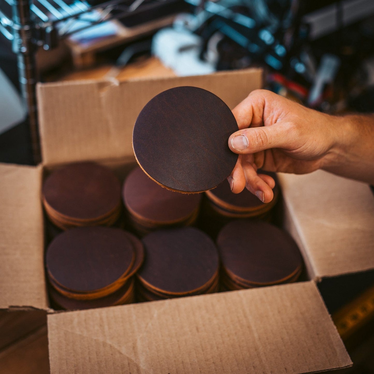 The Bulk Box: 250 Handmade Leather Coasters
